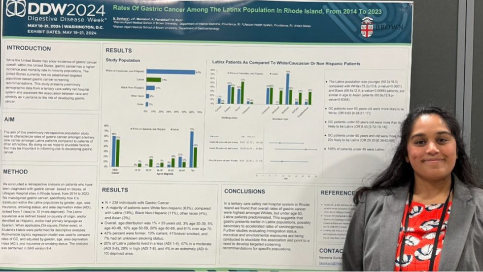person standing next to a poster